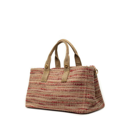 Prada Canapa Tote 2-Way Shoulder Bag Beige Red Multicolor Tweed Suede — view 2