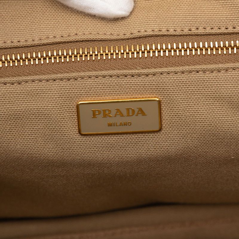 Prada Canapa Tote 2-Way Shoulder Bag Beige Red Multicolor Tweed Suede — view 5