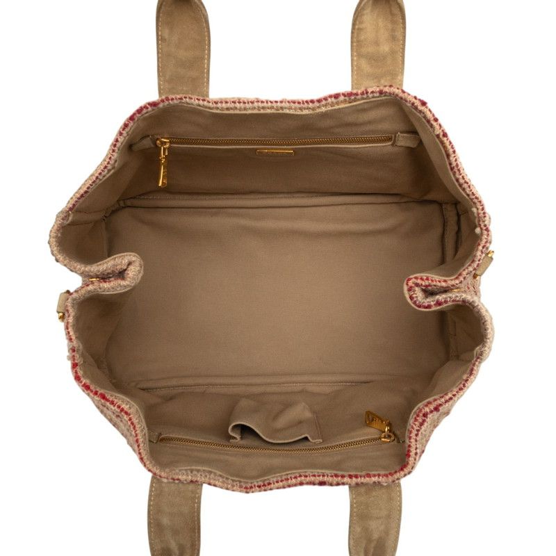 Prada Canapa Tote 2-Way Shoulder Bag Beige Red Multicolor Tweed Suede — view 4