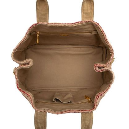 Prada Canapa Tote 2-Way Shoulder Bag Beige Red Multicolor Tweed Suede — view 4