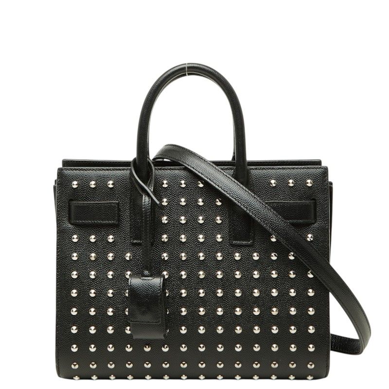 Saint Laurent Sac de Jour Nano Studs 2-Way Shoulder Bag Black Leather