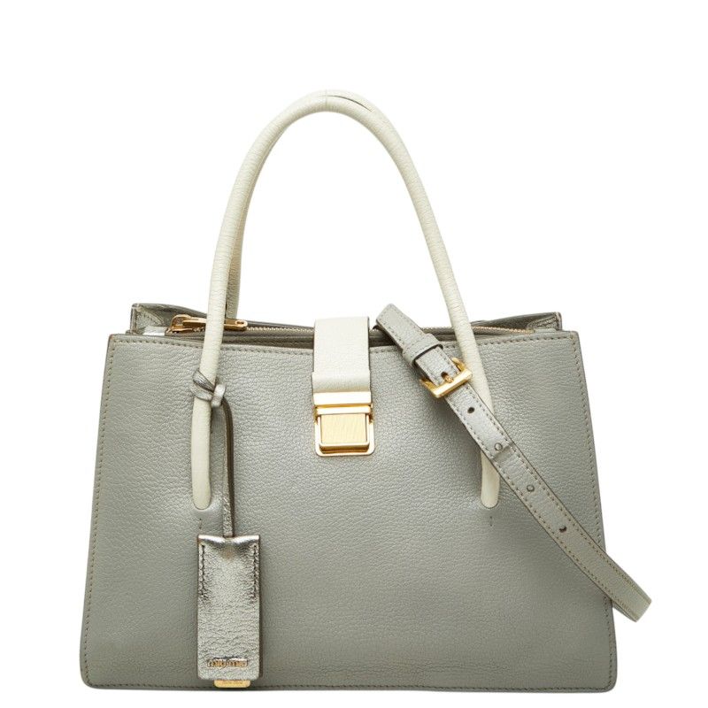 Miu Miu Madras Shoulder Bag Gray Ivory Leather