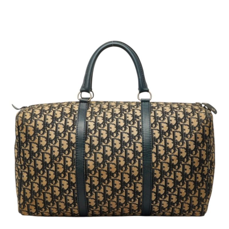 Dior Trotter Boston Bag Beige Navy Canvas Leather