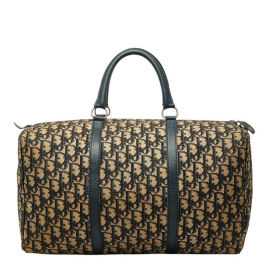 Dior Trotter Boston Bag Beige Navy Canvas Leather