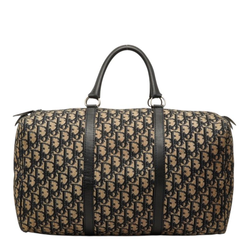 Dior Trotter Boston Bag Beige Navy Canvas Leather