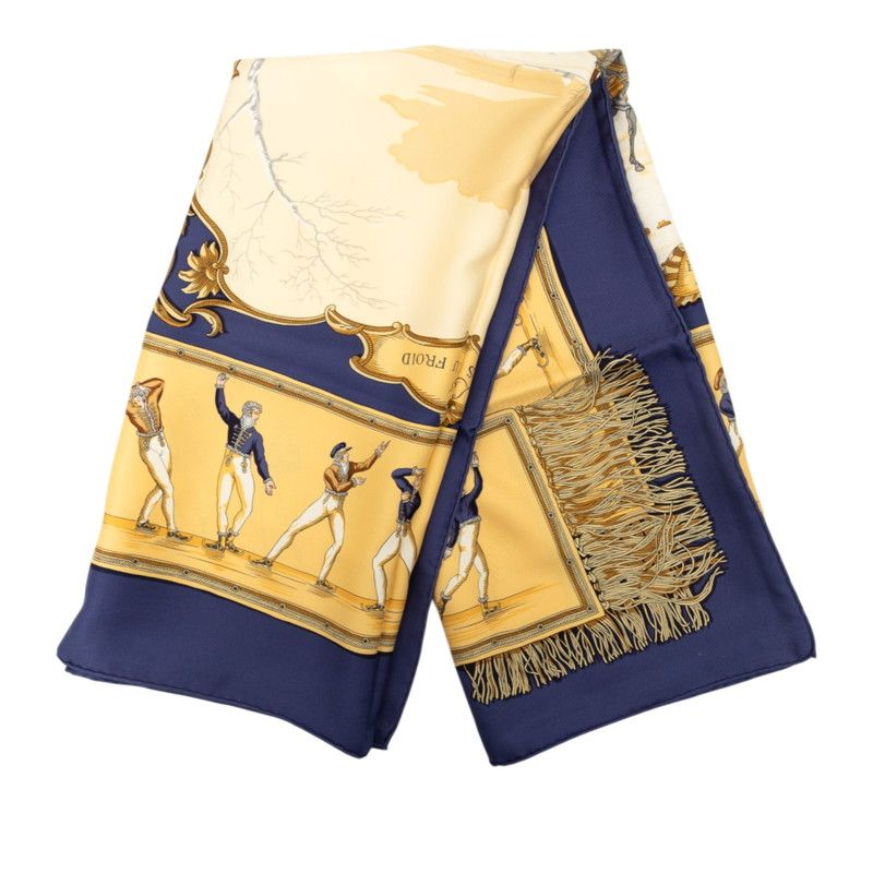 Hermes Carre 90 Plaisirs du Froid Joy on Ice Scarf Navy Beige Multicolor Silk — view 7
