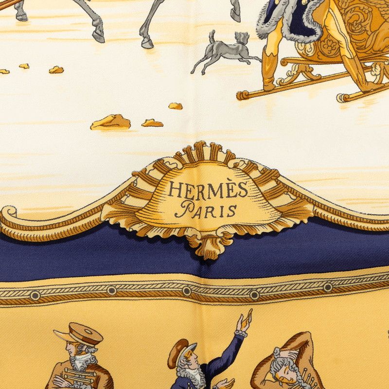 Hermes Carre 90 Plaisirs du Froid Joy on Ice Scarf Navy Beige Multicolor Silk — view 4