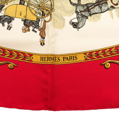 Hermes Carre 90 Walk to Longchamps la Promenade de Scarf Red Multicolor Silk — view 3