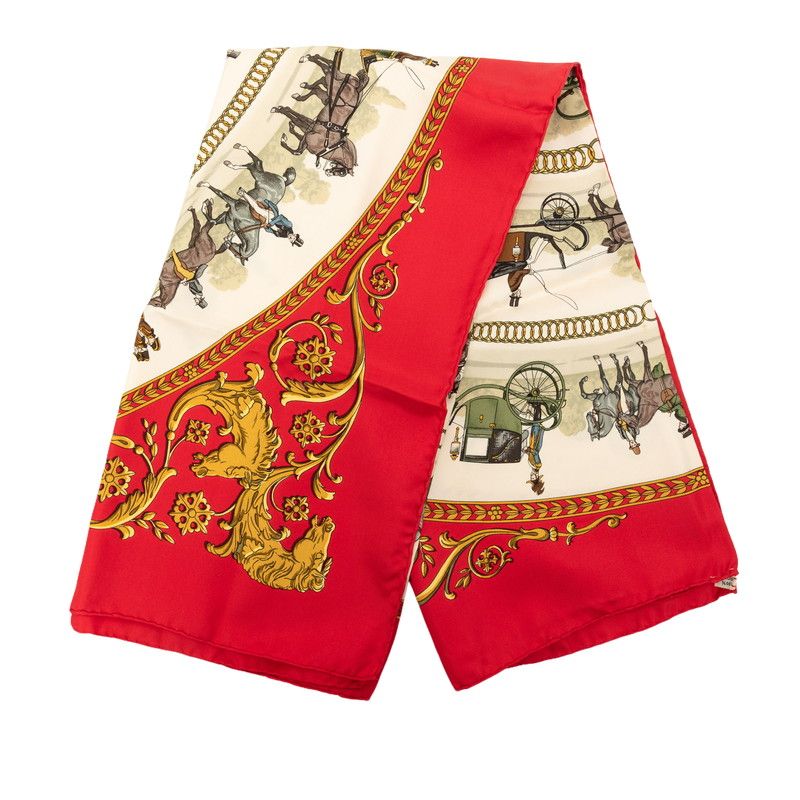 Hermes Carre 90 Walk to Longchamps la Promenade de Scarf Red Multicolor Silk — view 7