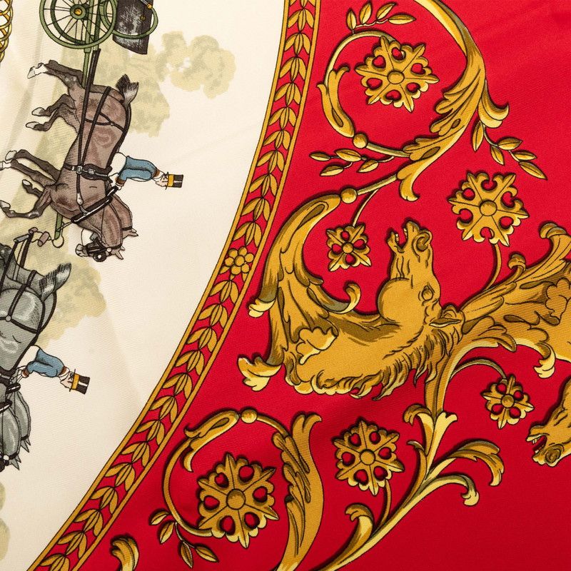 Hermes Carre 90 Walk to Longchamps la Promenade de Scarf Red Multicolor Silk — view 4