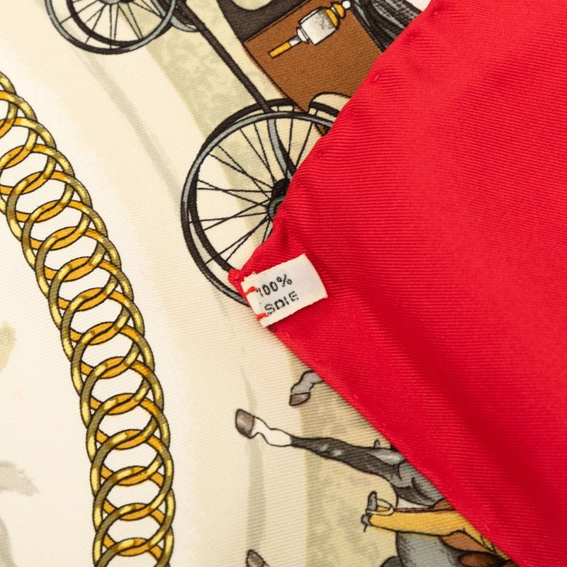 Hermes Carre 90 Walk to Longchamps la Promenade de Scarf Red Multicolor Silk — view 6