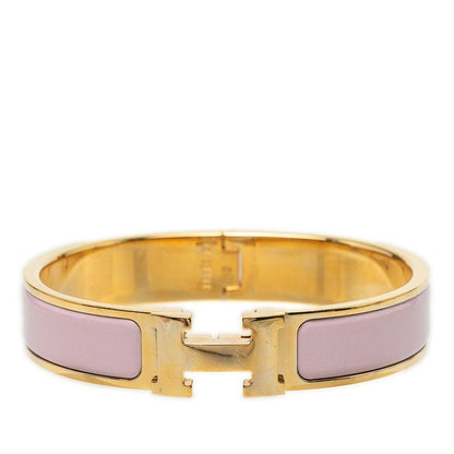 Hermes Clic H PM Bracelet Gold Pink Plated Enamel