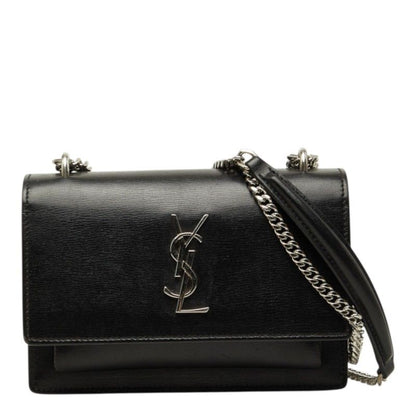 Saint Laurent Cassandra Sunset YSL Logo Chain Shoulder Bag Black Silver Leather