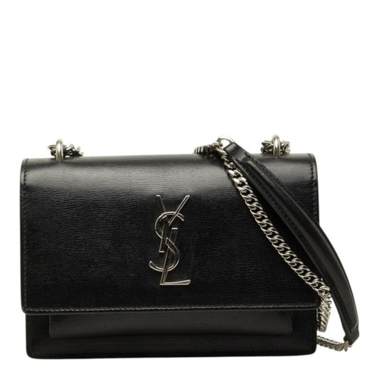 Saint Laurent Cassandra Sunset YSL Logo Chain Shoulder Bag Black Silver Leather