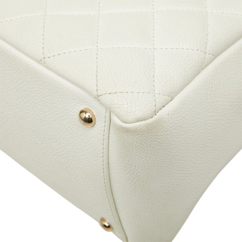Chanel CC Logo Petit Timeless Tote Chain Shoulder Bag White Gold Caviar Leather — view 4