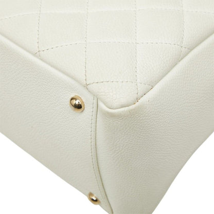 Chanel CC Logo Petit Timeless Tote Chain Shoulder Bag White Gold Caviar Leather — view 4