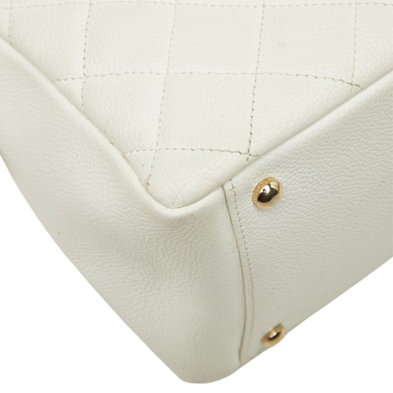 Chanel CC Logo Petit Timeless Tote Chain Shoulder Bag White Gold Caviar Leather — view 5