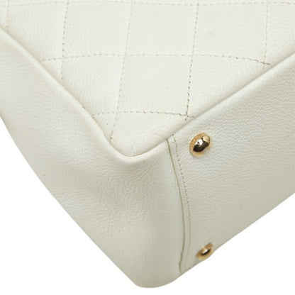 Chanel CC Logo Petit Timeless Tote Chain Shoulder Bag White Gold Caviar Leather — view 5