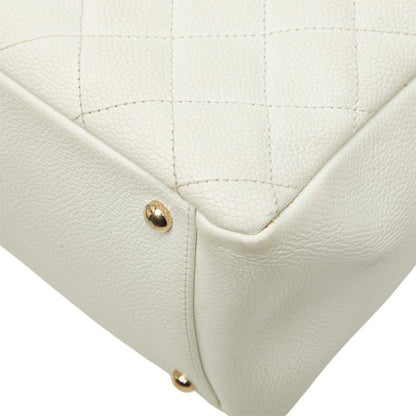 Chanel CC Logo Petit Timeless Tote Chain Shoulder Bag White Gold Caviar Leather — view 6