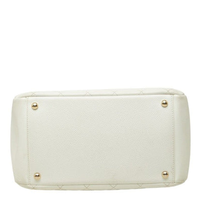 Chanel CC Logo Petit Timeless Tote Chain Shoulder Bag White Gold Caviar Leather — view 3