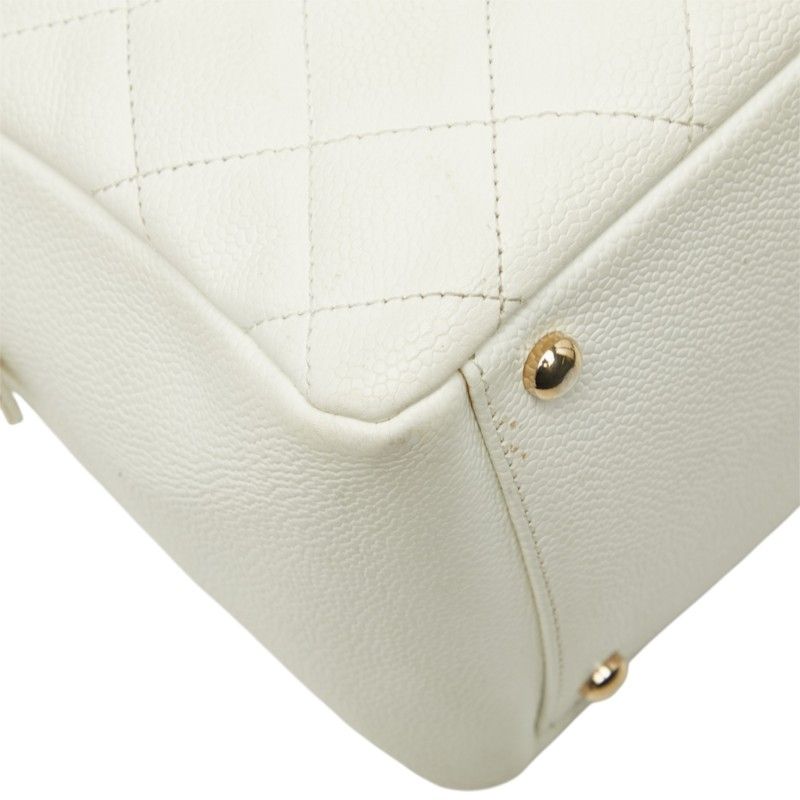 Chanel CC Logo Petit Timeless Tote Chain Shoulder Bag White Gold Caviar Leather — view 7