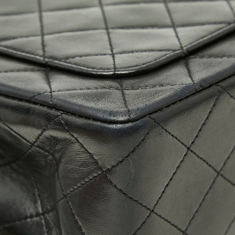 Chanel Quilted CC Logo Double Flap Chain Shoulder Bag Black Lambskin — view 7