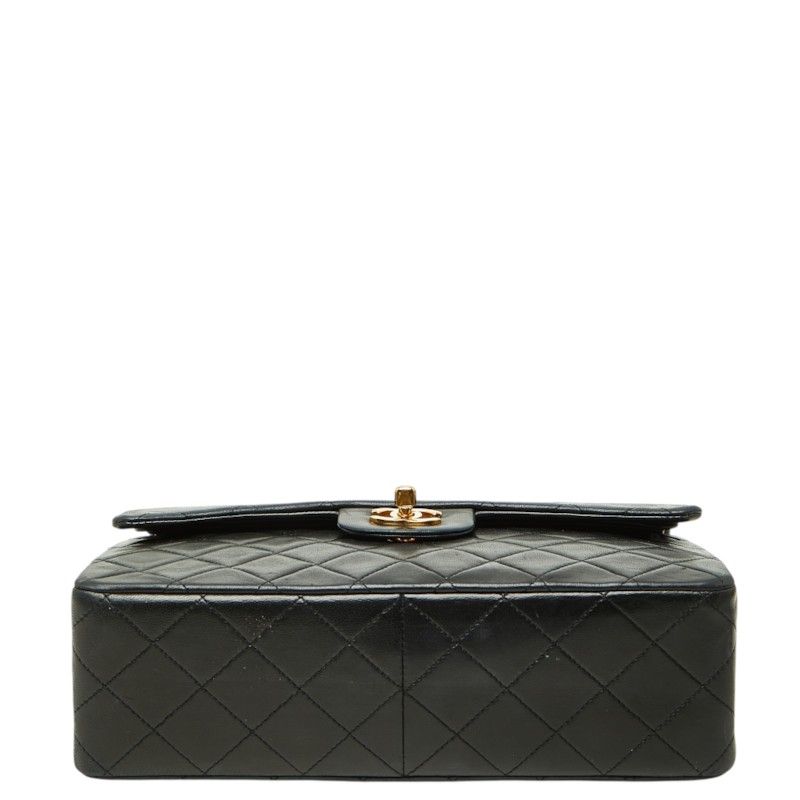 Chanel Quilted CC Logo Double Flap Chain Shoulder Bag Black Lambskin — view 3