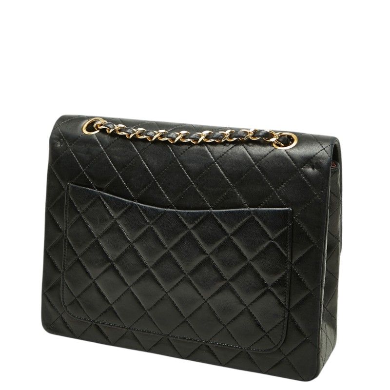 Chanel Quilted CC Logo Double Flap Chain Shoulder Bag Black Lambskin — view 2