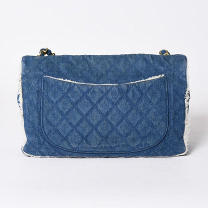 Chanel Chenel Maxi Quilted Single Flap Chain Shoulder Bag Denim Blue Gold — view 2