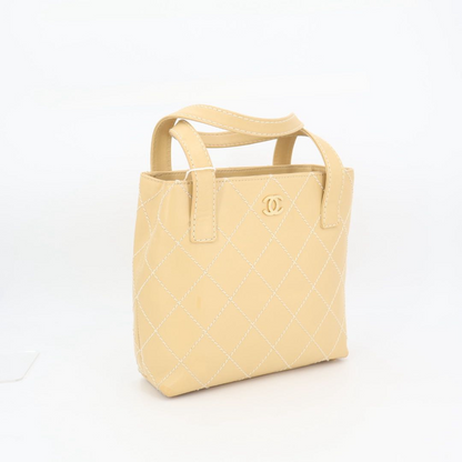 Chanel Wild Stitch Handbag Beige Gold Leather Tote