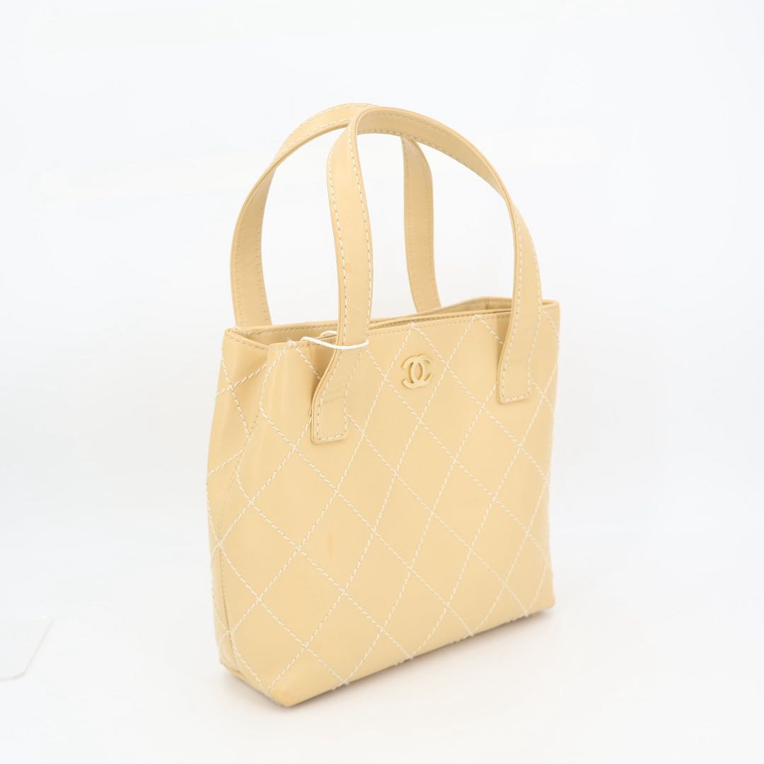 Chanel Wild Stitch Handbag Beige Gold Leather Tote — view 2