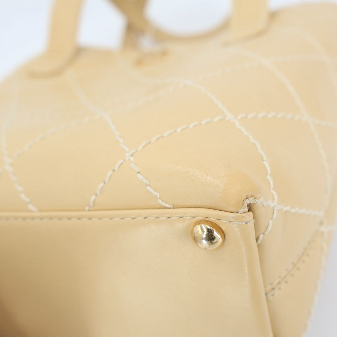 Chanel Wild Stitch Handbag Beige Gold Leather Tote — view 4