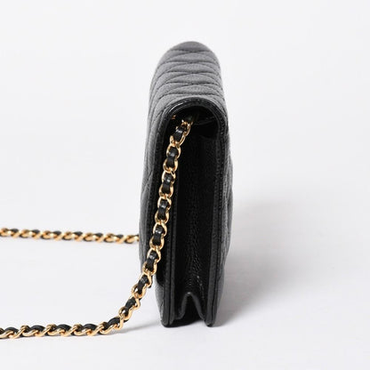 Chanel Chain Wallet CC Logo Caviar Leather Black Gold Shoulder Bag — view 4
