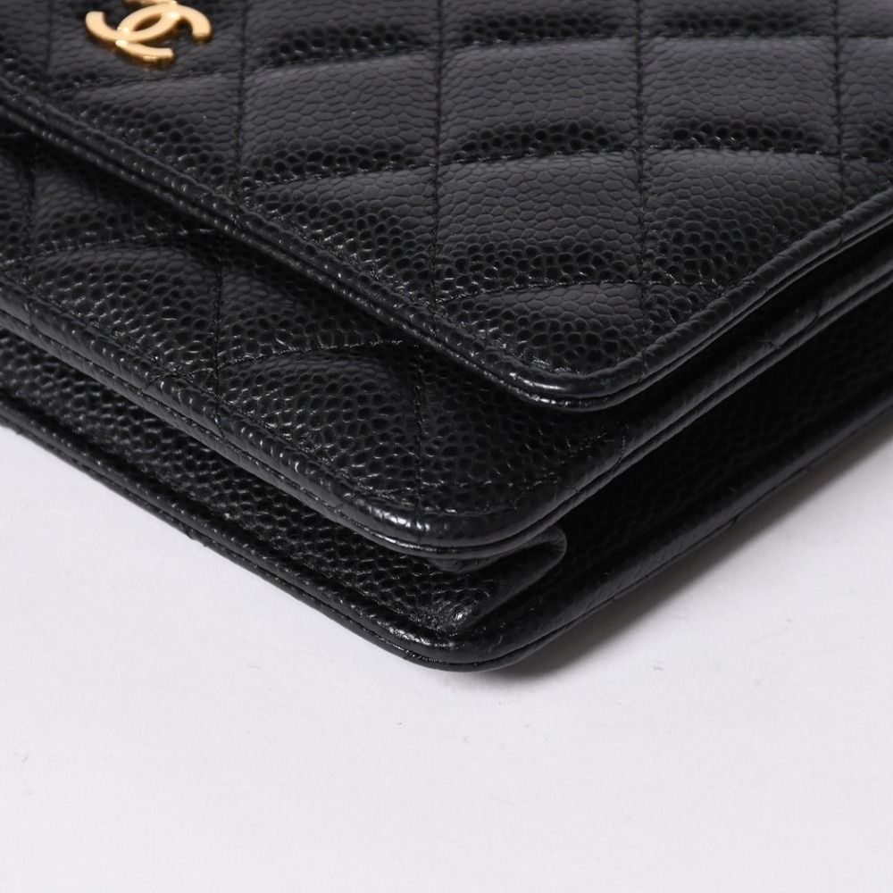 Chanel Chain Wallet CC Logo Caviar Leather Black Gold Shoulder Bag — view 8