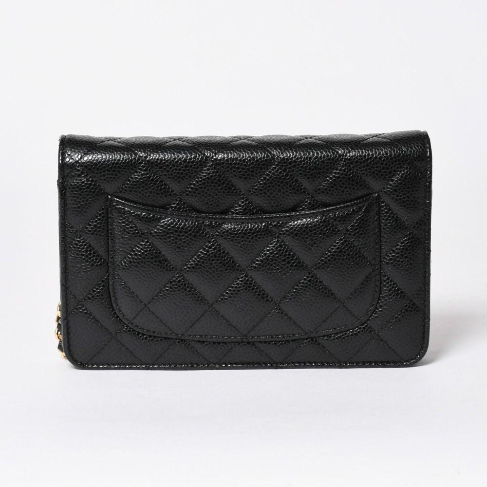 Chanel Chain Wallet CC Logo Caviar Leather Black Gold Shoulder Bag — view 2