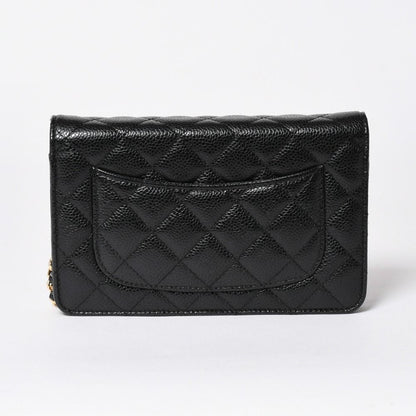 Chanel Chain Wallet CC Logo Caviar Leather Black Gold Shoulder Bag — view 2