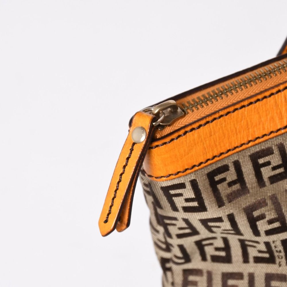 Fendi Zucchino Tote Bag Canvas Leather Brown Orange Gold — view 4