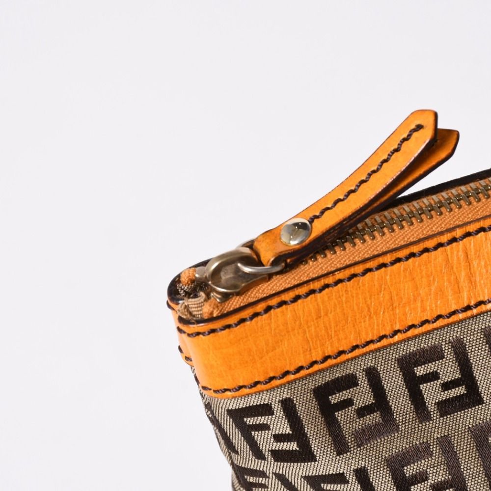 Fendi Zucchino Tote Bag Canvas Leather Brown Orange Gold — view 5