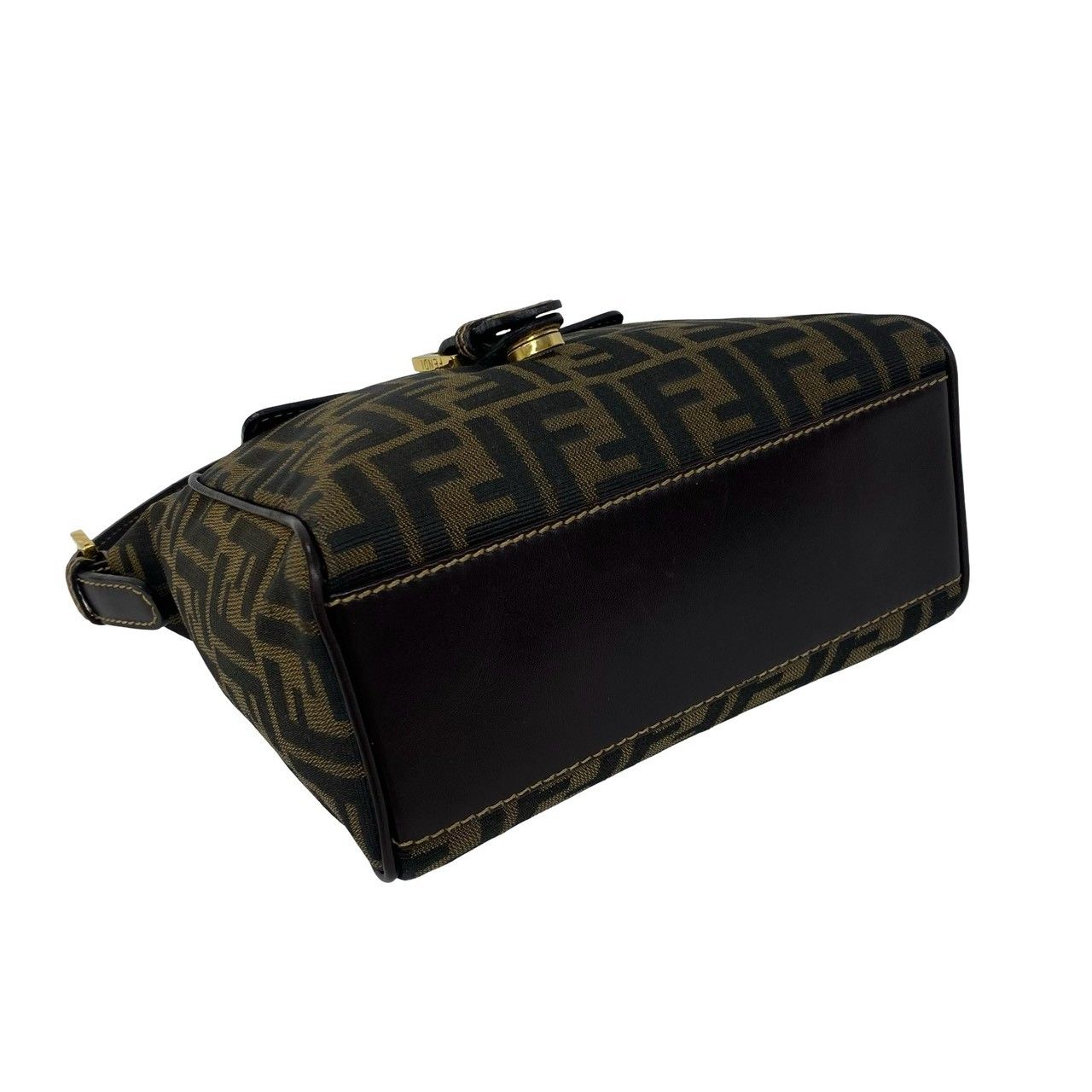 Fendi Zucca FF Pattern Canvas Leather Handbag Mini Tote Brown Black — view 7