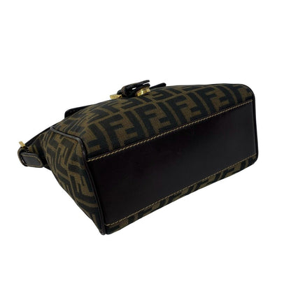 Fendi Zucca FF Pattern Canvas Leather Handbag Mini Tote Brown Black — view 7