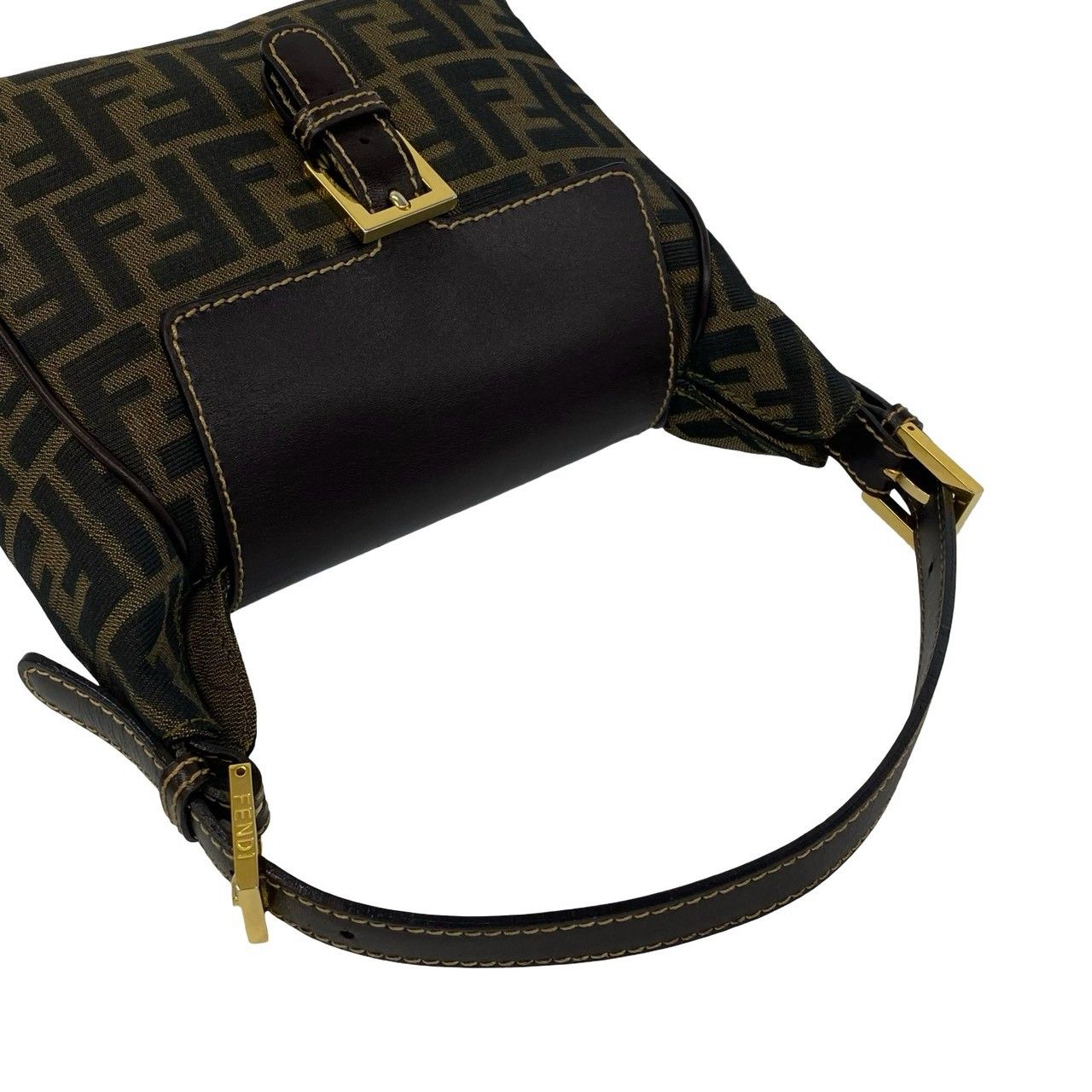 Fendi Zucca FF Pattern Canvas Leather Handbag Mini Tote Brown Black — view 4