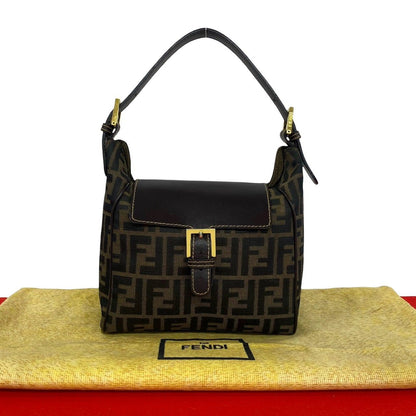 Fendi Zucca FF Pattern Canvas Leather Handbag Mini Tote Brown Black
