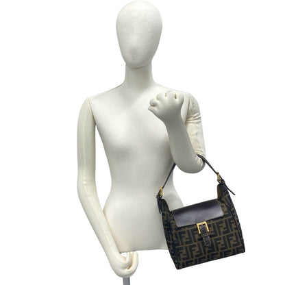 Fendi Zucca FF Pattern Canvas Leather Handbag Mini Tote Brown Black — view 2