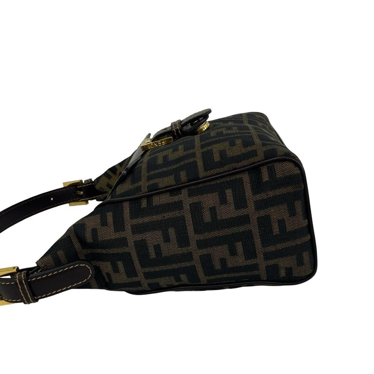 Fendi Zucca FF Pattern Canvas Leather Handbag Mini Tote Brown Black — view 5