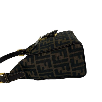 Fendi Zucca FF Pattern Canvas Leather Handbag Mini Tote Brown Black — view 5