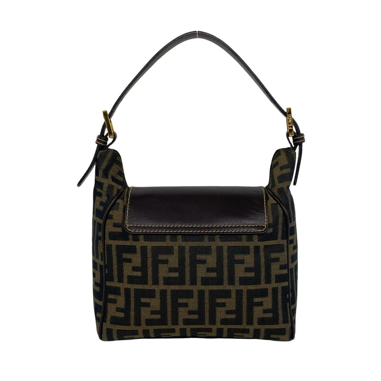 Fendi Zucca FF Pattern Canvas Leather Handbag Mini Tote Brown Black — view 3