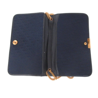 Dior Vintage Trotter Pattern Chain Shoulder Bag Push Lock Log Blue — view 7