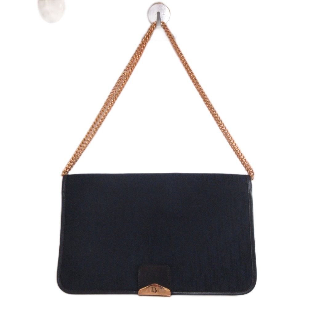 Dior Vintage Trotter Pattern Chain Shoulder Bag Push Lock Log Blue — view 2