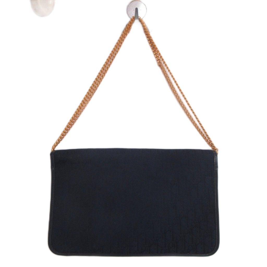 Dior Vintage Trotter Pattern Chain Shoulder Bag Push Lock Log Blue — view 3
