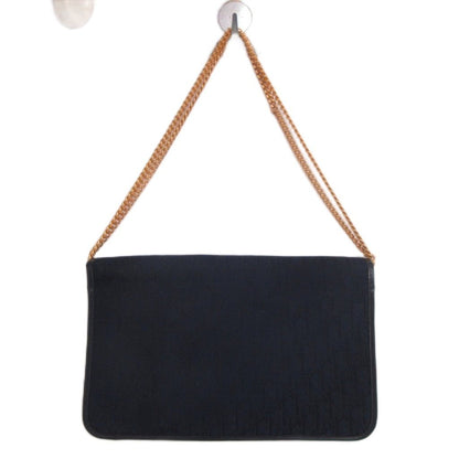 Dior Vintage Trotter Pattern Chain Shoulder Bag Push Lock Log Blue — view 3